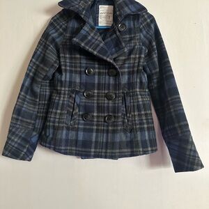 Aeropostale Blue Plaid Double-Breasted Women’s Pea Coat